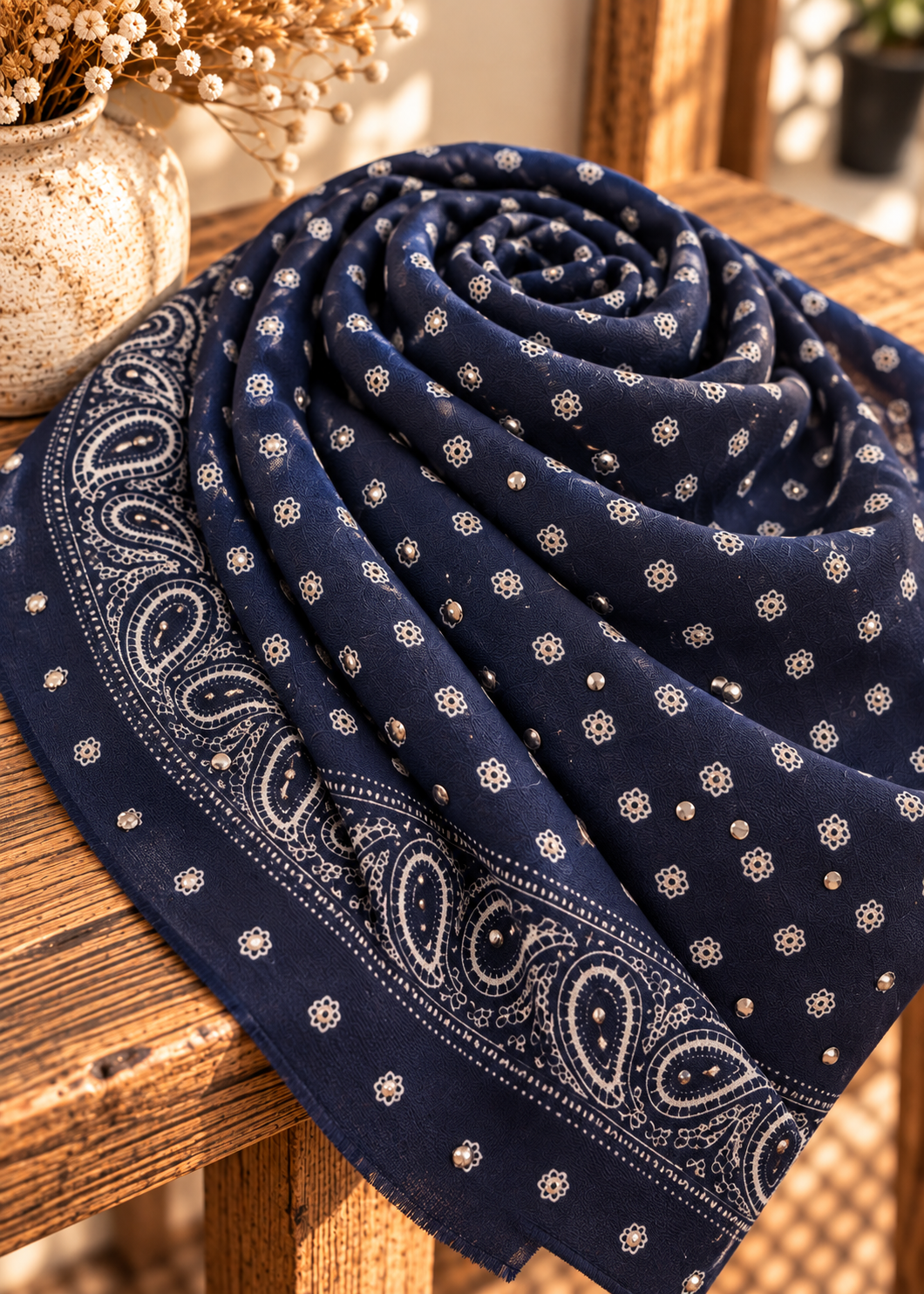 Foulard à petits clous en viscose ultra doux – 85 × 85 cm