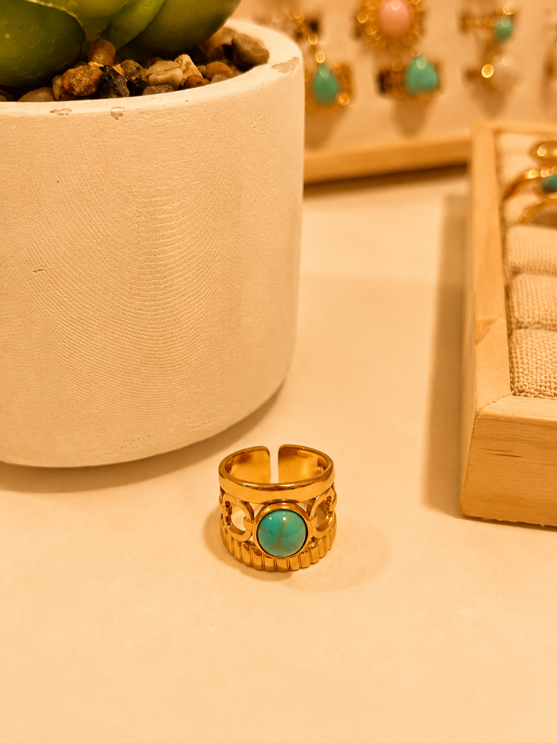 Bague Réglable Turquoise - Acier Inoxydable | 12 Modèles