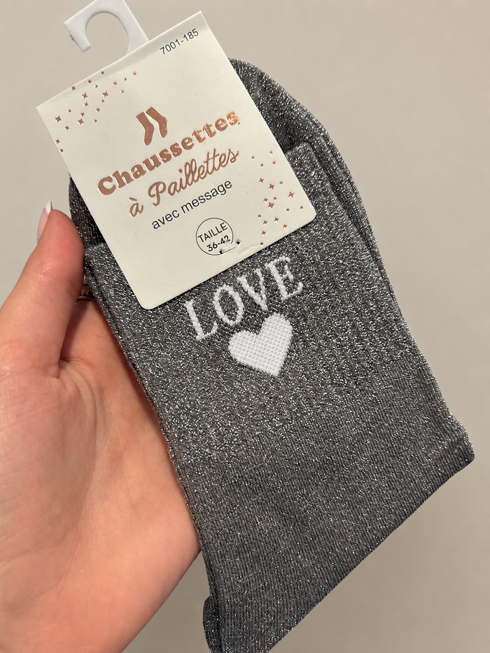 Chaussettes à Paillettes ✨ Message LOVE – Plusieurs Couleurs