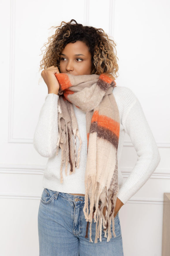 🧣 Écharpe Rayée Épaisse Orange – Le twist coloré