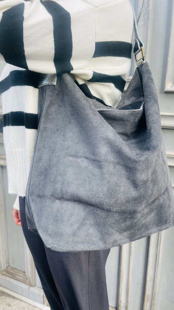 Sac cabas - peau- gris