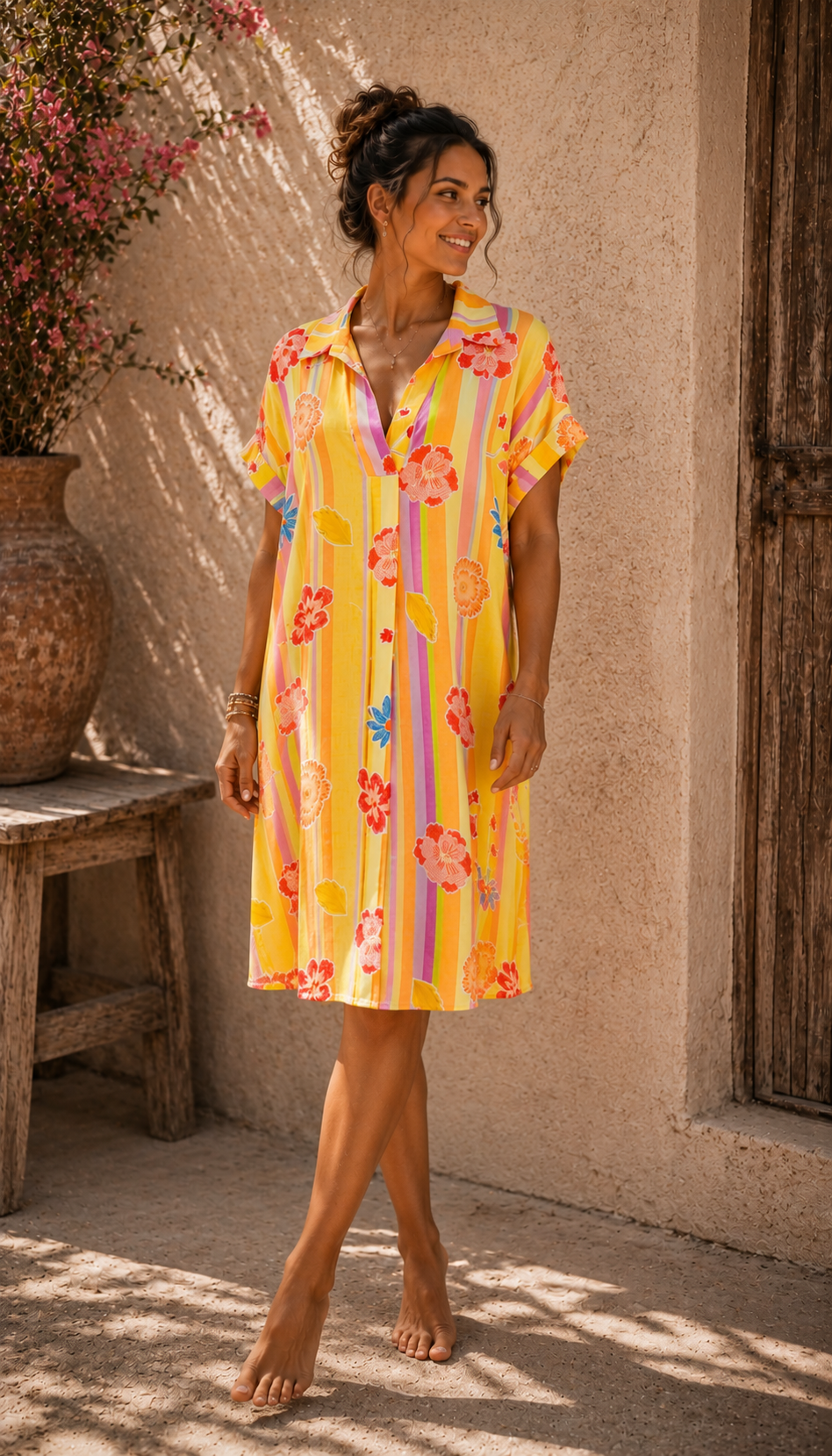 Robe Rayée Florale – Taille Unique | Fabrication Italienne