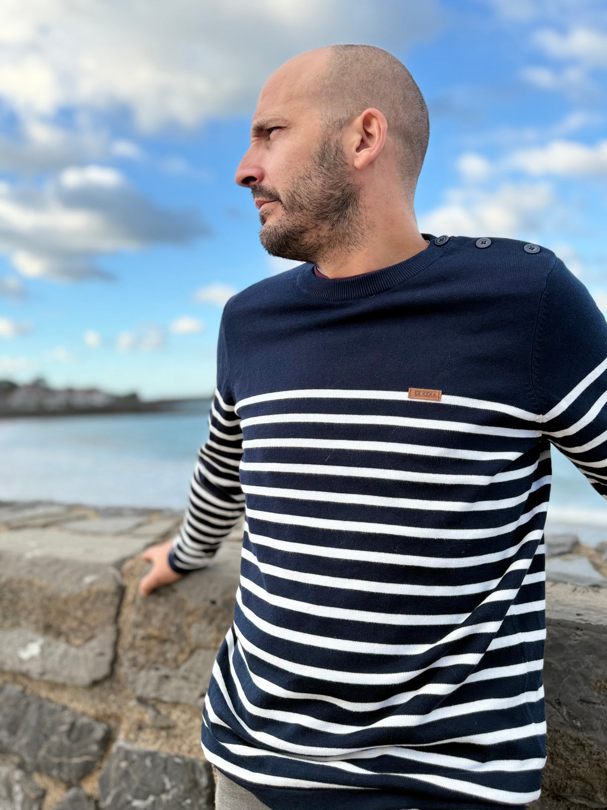 Pull marinière homme Ez Kexa MARINERA – Boutons à l’épaule