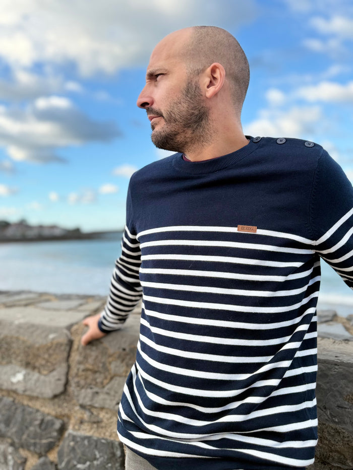 Pull marinière homme Ez Kexa MARINERA – Boutons à l’épaule