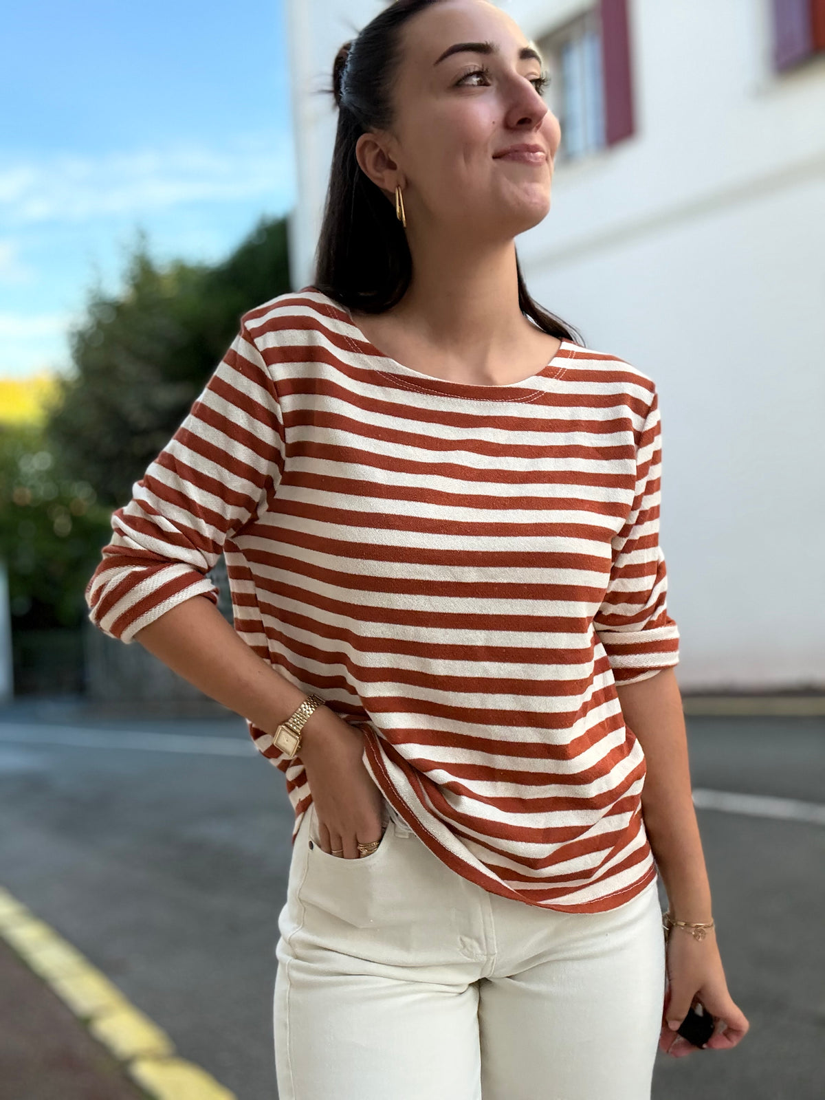 Pull fin marinière femme à rayures