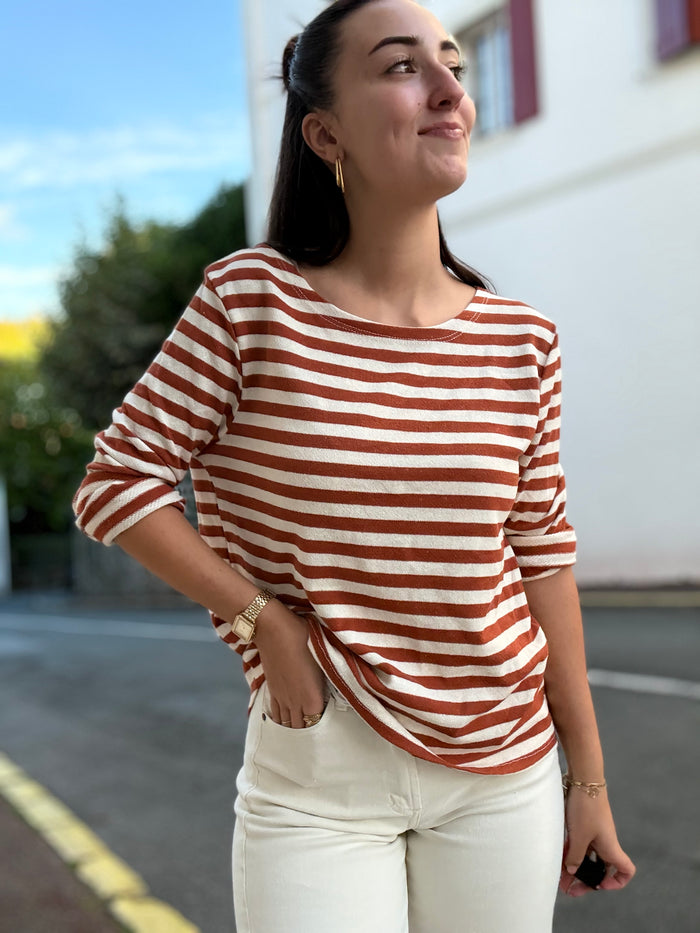Pull fin marinière femme à rayures