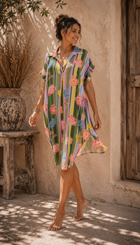 Robe Rayée Florale – Taille Unique | Fabrication Italienne