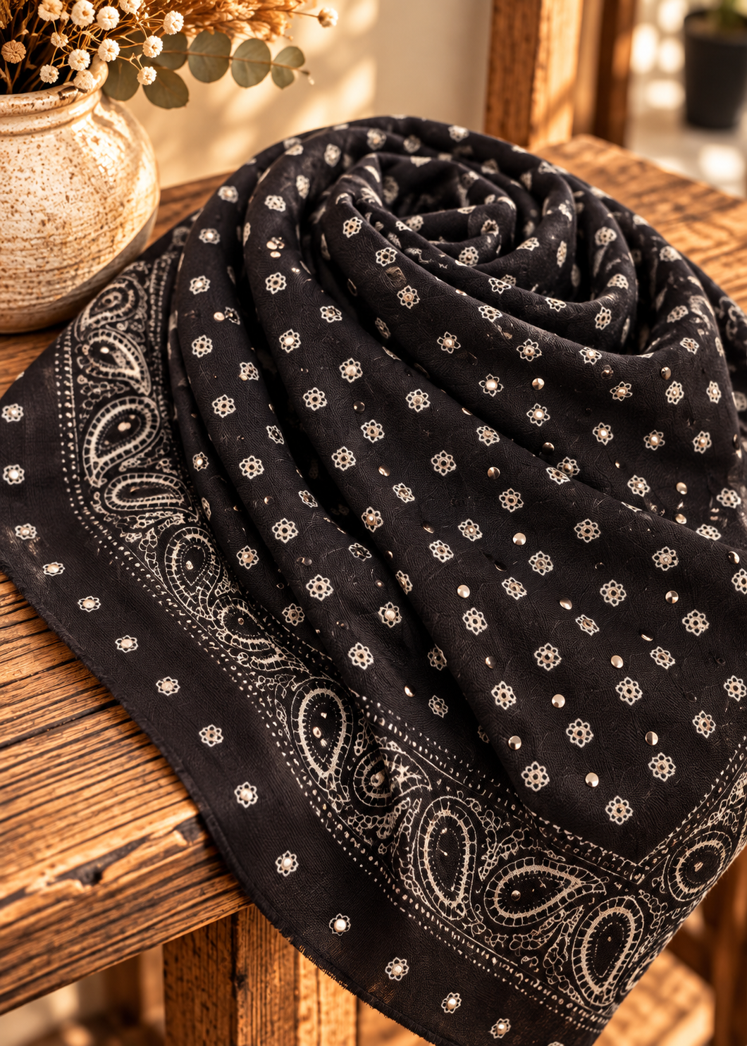 Foulard à petits clous en viscose ultra doux – 85 × 85 cm