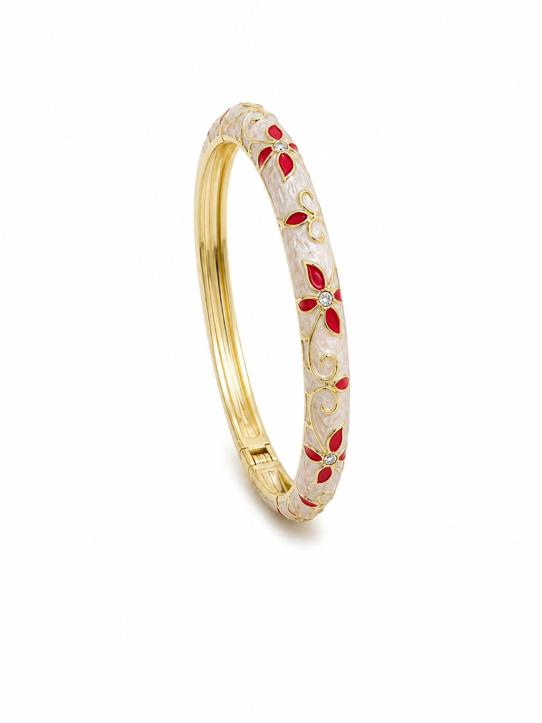 Bracelet Jonc Émaillé Fleuri – Ouverture Clipsée