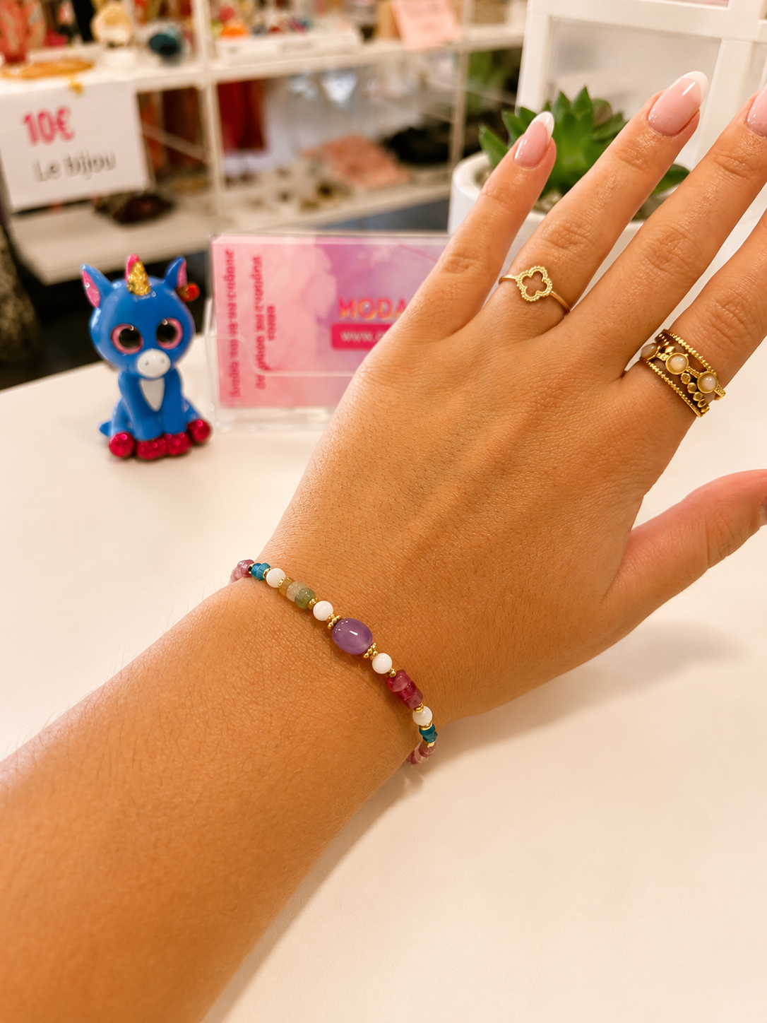 Bracelet en acier inoxydable – Perles naturelles