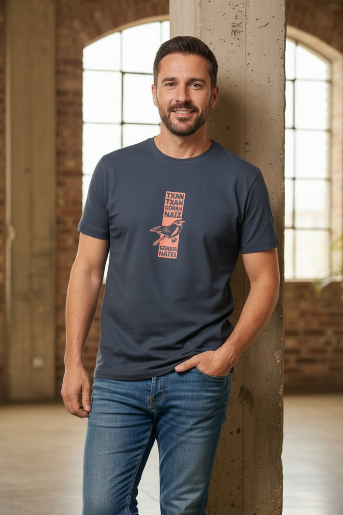 T-shirt TXANTXAN EZ KEXA Bleu Gris – Coton Bio Ultra Doux | Marque Basque de Sare