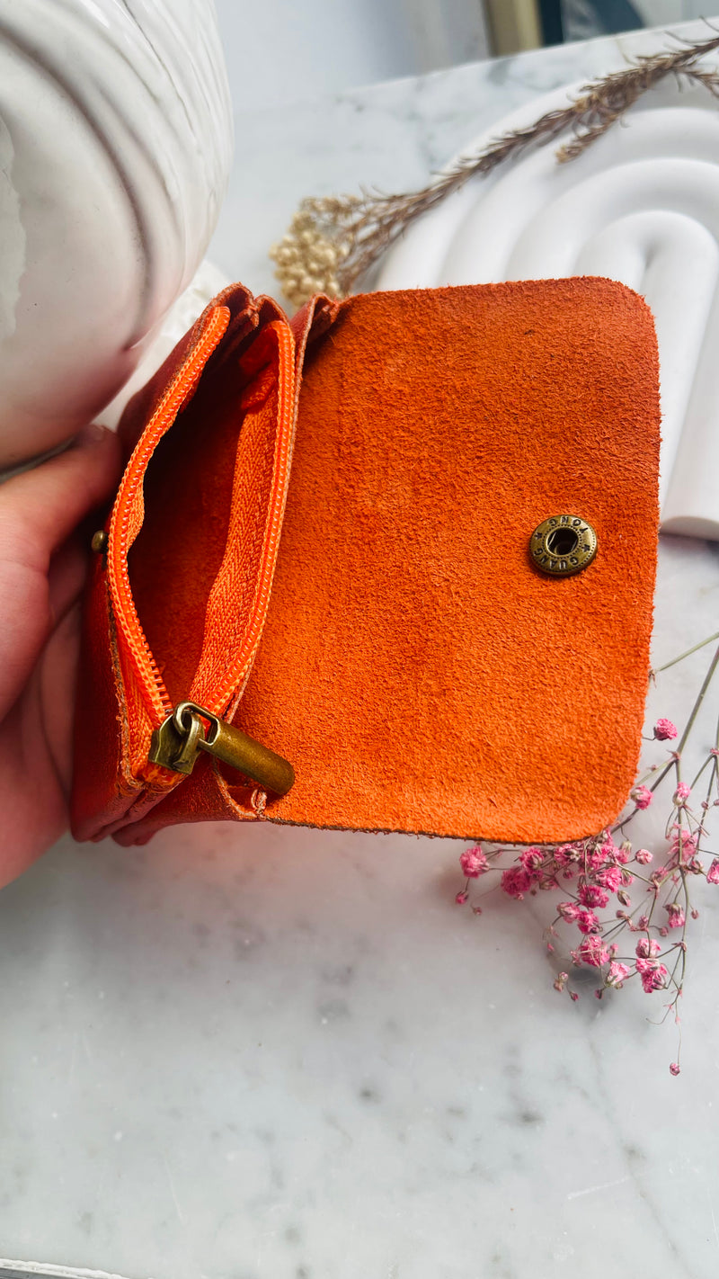 Porte monnaie Cuir véritable-orange métallisé