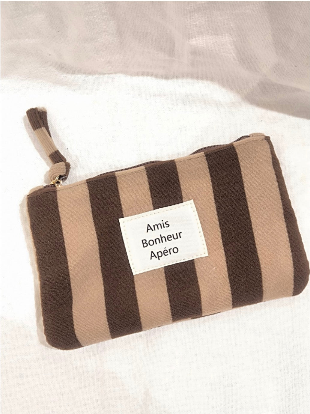 Pochette rayée "Amis Bonheur Apéro" choco