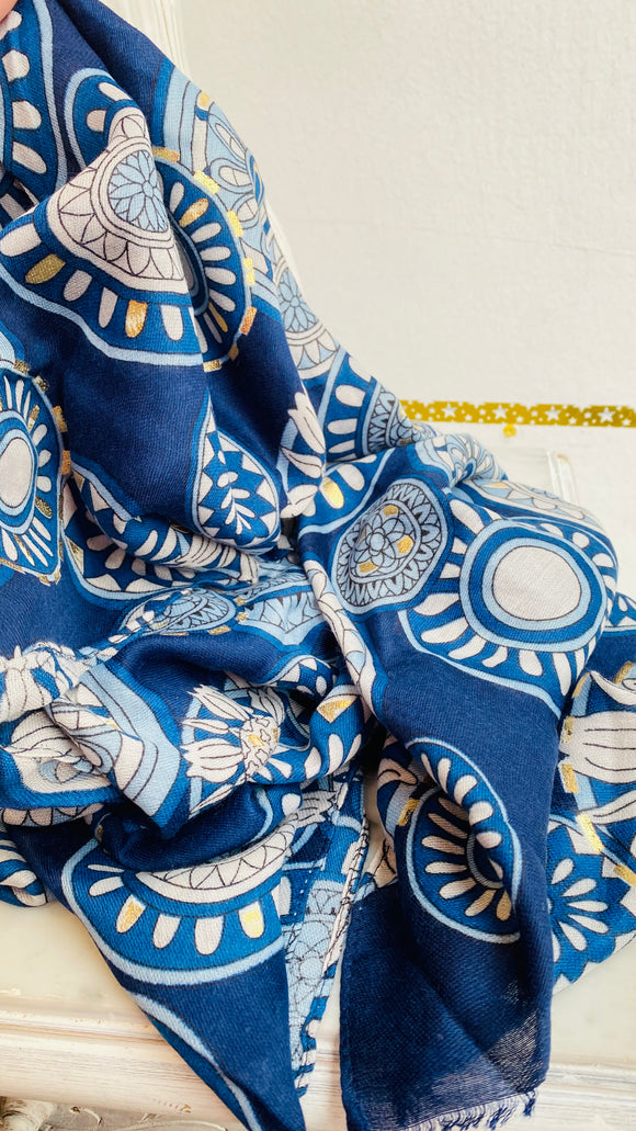 Grand foulard - bleu