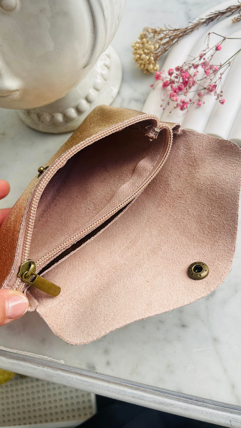 Porte monnaie brillant Cuir véritable doré