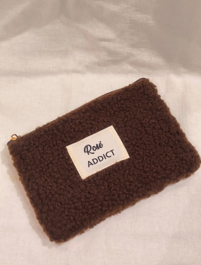 Pochette moumoute "Rosé Addict" marron foncé