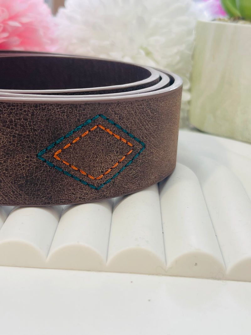 Ceinture brodée -losange- marron