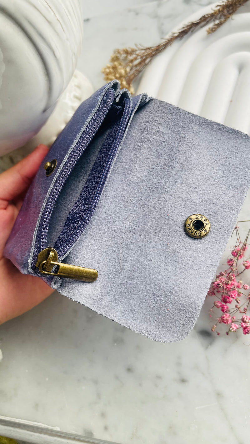 Porte monnaie Cuir véritable-bleu violet métallisé