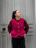 💕 Gilet doudou "Paloma" – Rayures rose & noir