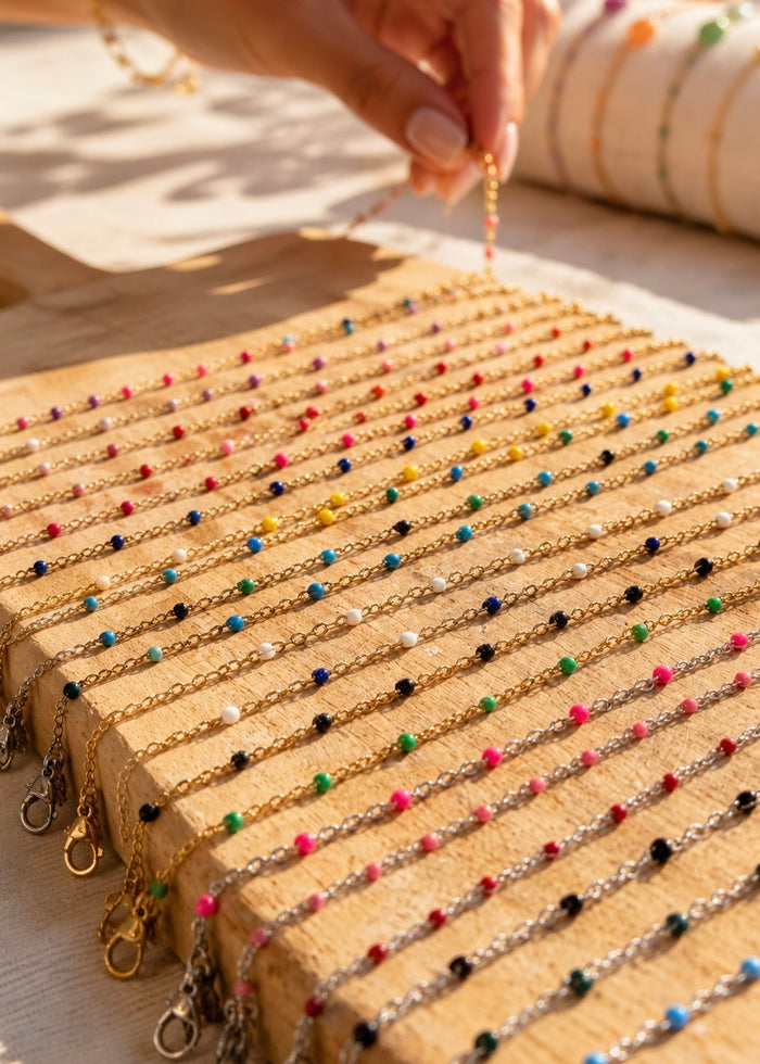 Bracelet Chaîne Perles Émail Colorées – Acier Inoxydable 18K