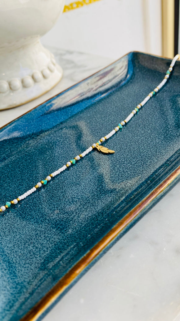 Bracelet de cheville - acier - plume - turquoise