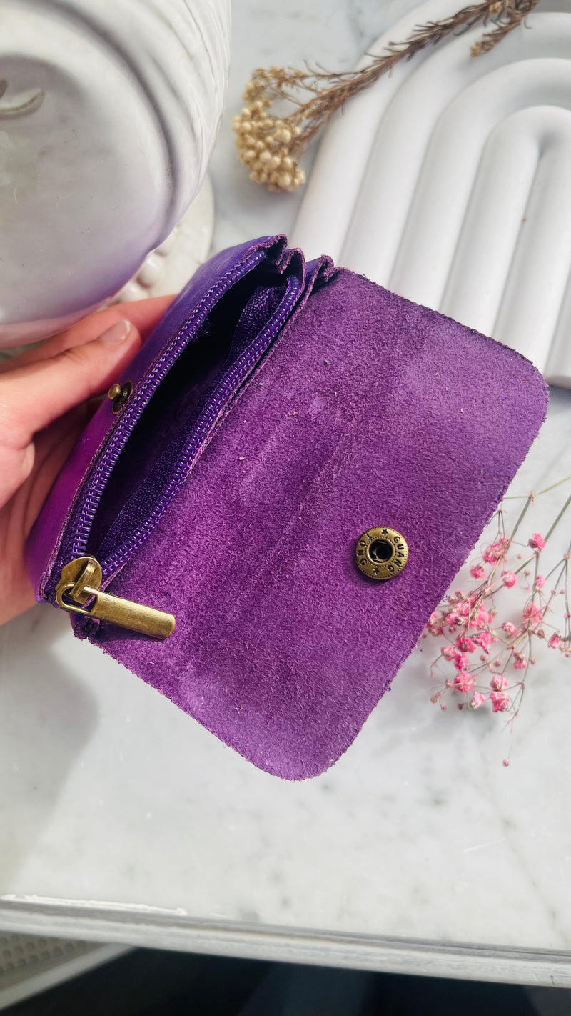 Porte monnaie Cuir véritable-violet métallisé