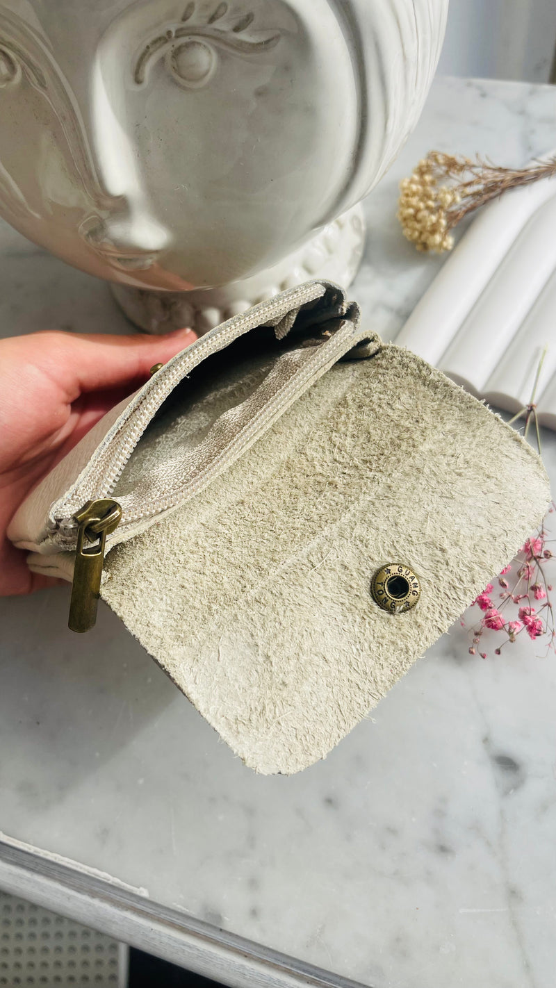 Porte monnaie Cuir véritable-beige