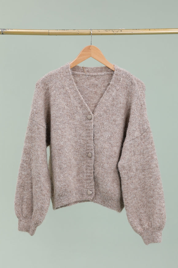 🖤 gilet tout doux à boutons cœur – taupe grisé