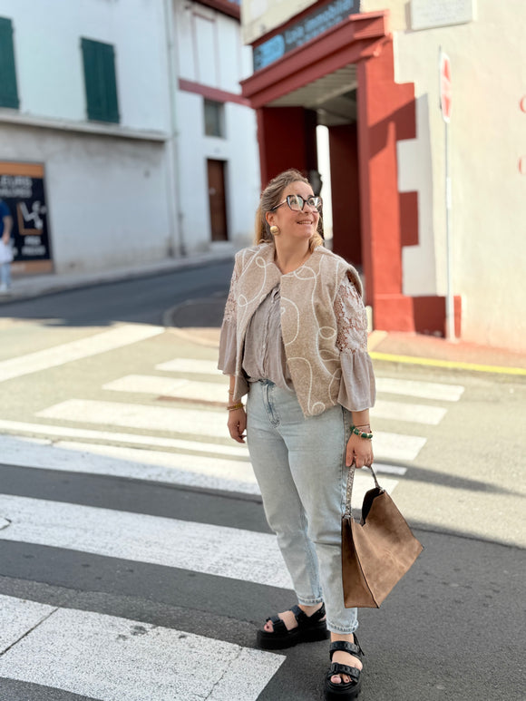 GILET AJOURÉ BEIGE – ITALIE