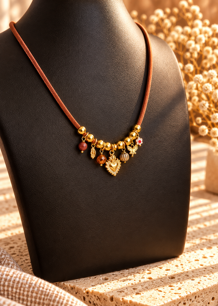 Collier femme coloré à cordon cuir réglable, convertible en bracelet