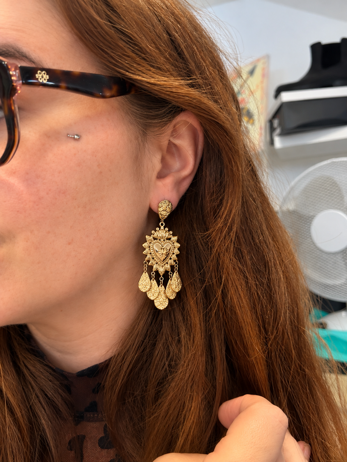 Boucles d’oreilles femme dorées cœur bohème chic en acier inoxydable