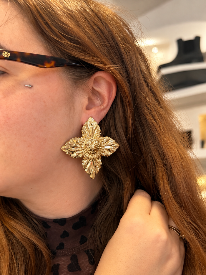 Boucles d’oreilles femme fleur dorée en acier inoxydable