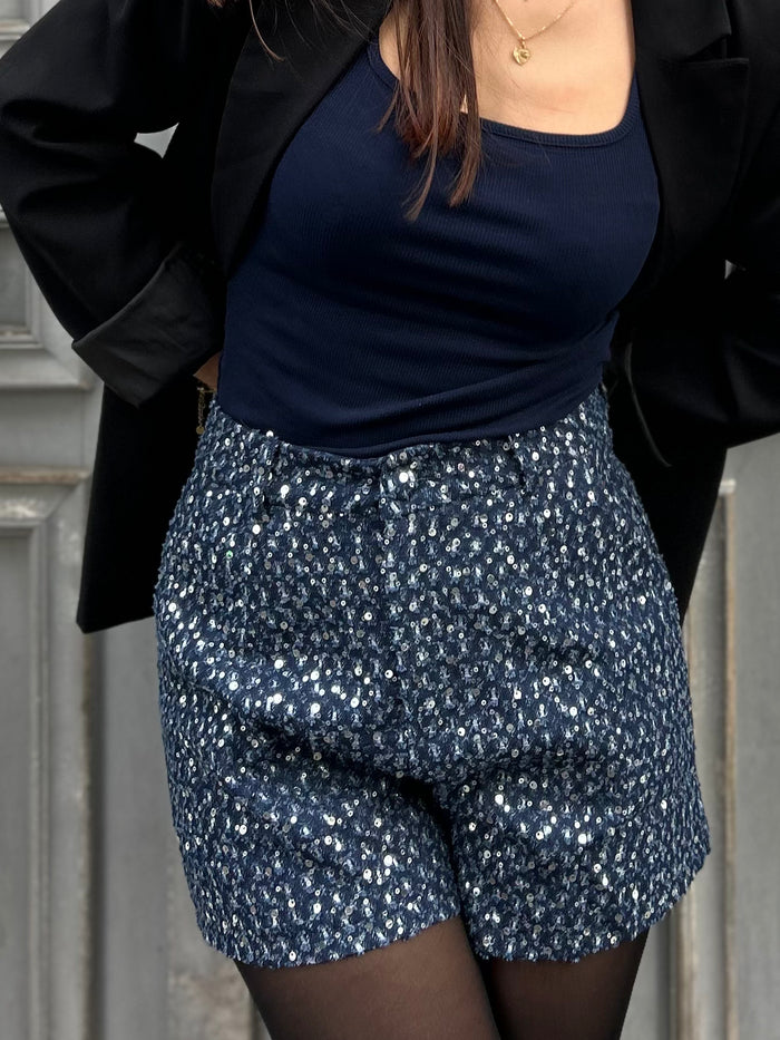 🌸 Short à Sequins Bleu Nuit