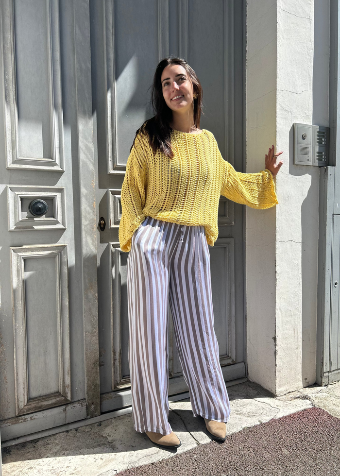 Pantalon palazzo rayé chocolat 