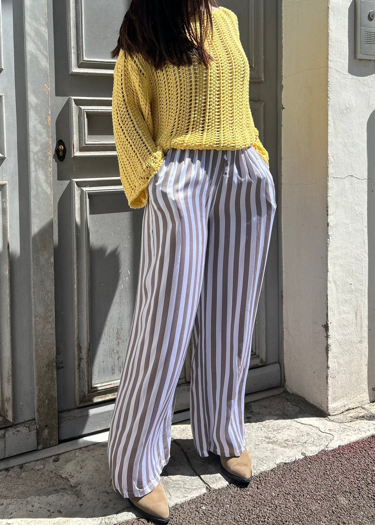Pantalon palazzo rayé chocolat 