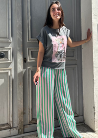 Pantalon palazzo rayé vert tendance femme 