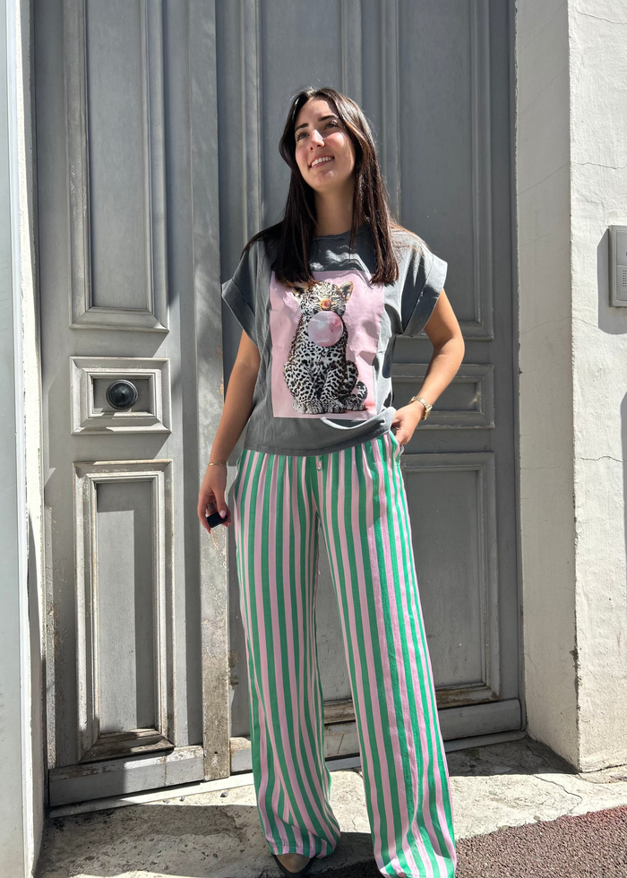 Pantalon palazzo rayé vert tendance femme 