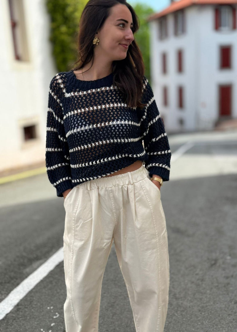 Jean Barrel Crème – Coupe Tendance Taille Élastique Été 2026