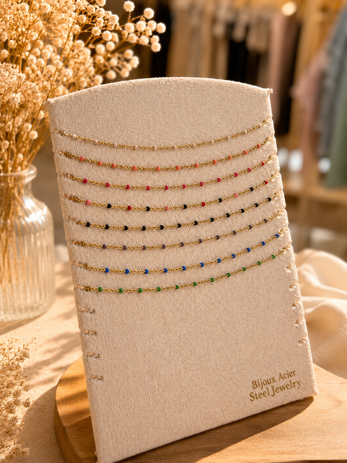 Collier Chaîne Dorée Perles Émail Colorées – Acier Inoxydable 18K