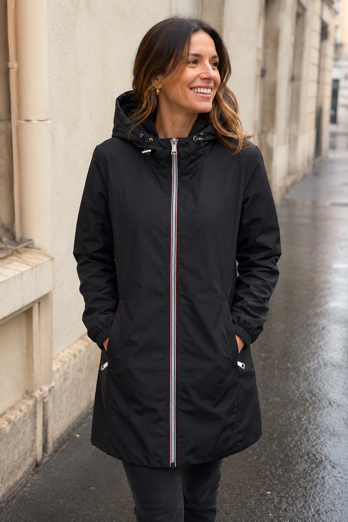 Veste longue imperméable fourrée – Noire