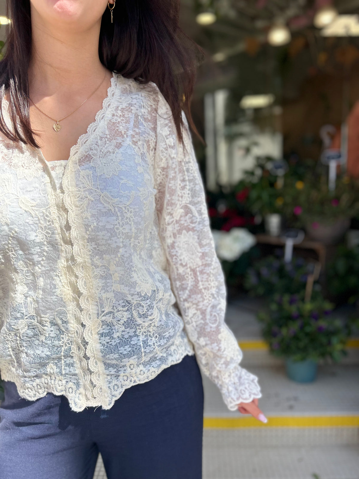 Blouse dentelle écrue bohème