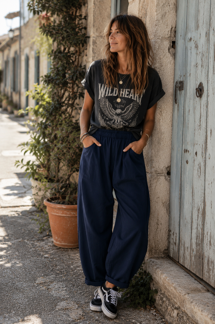 Pantalon Barrel Bleu Marine – Taille Unique