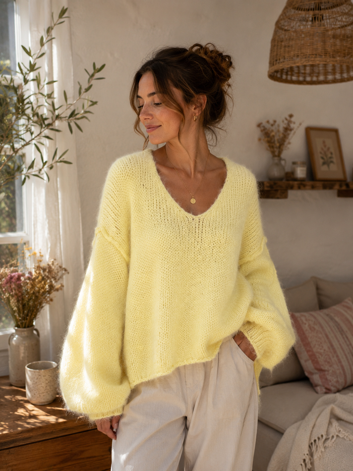 Gros pull en maille - Jaune