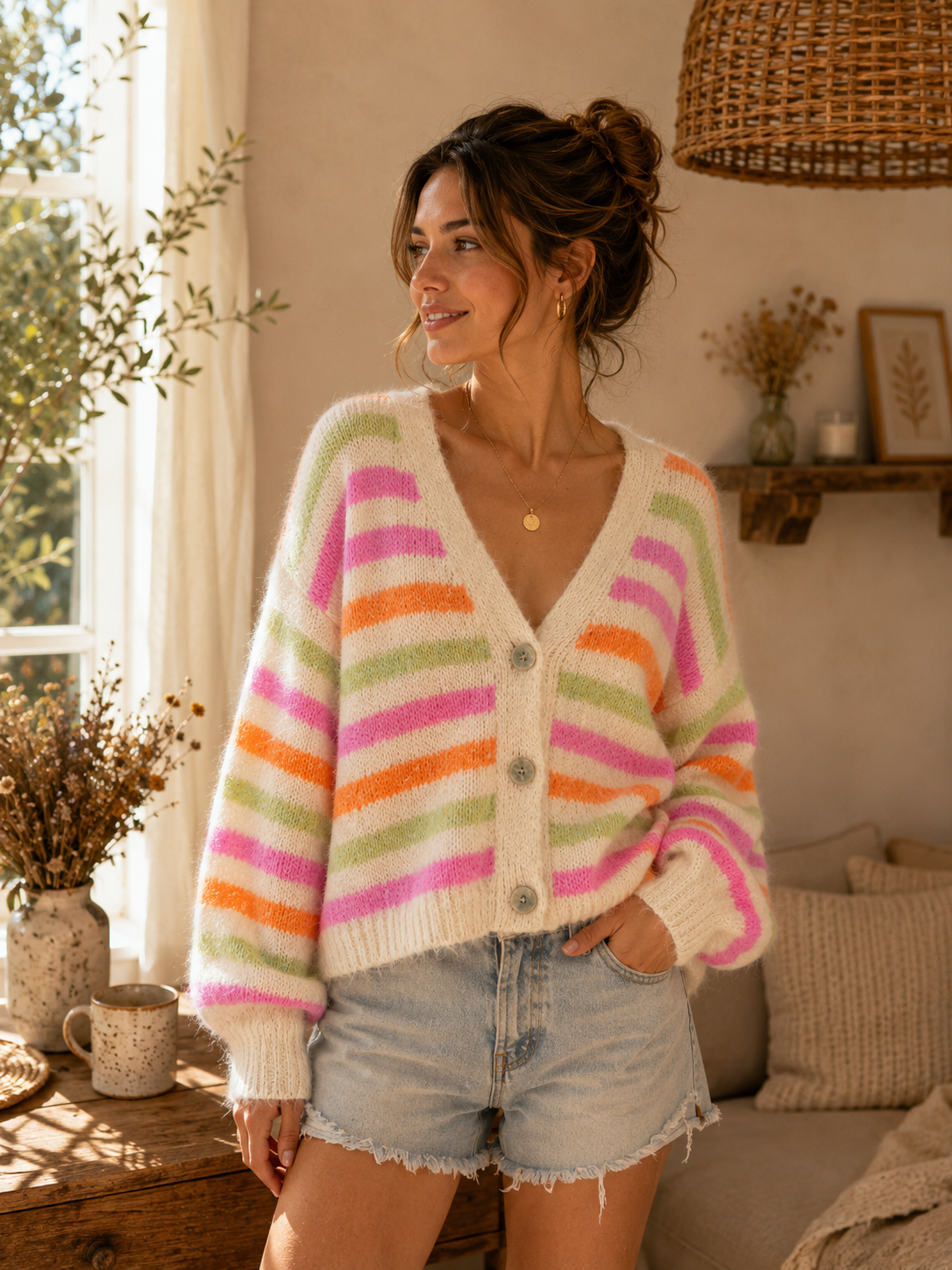 Gilet à grosses rayures - Ecru