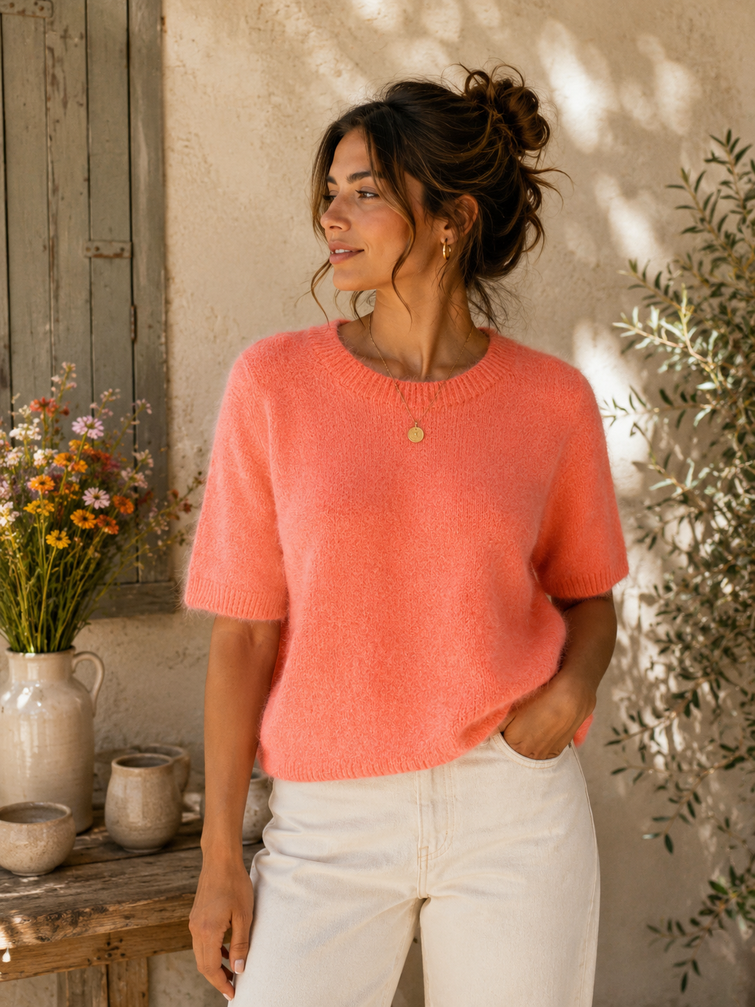 Pull manches courtes - Baby Alpaga - Saumon