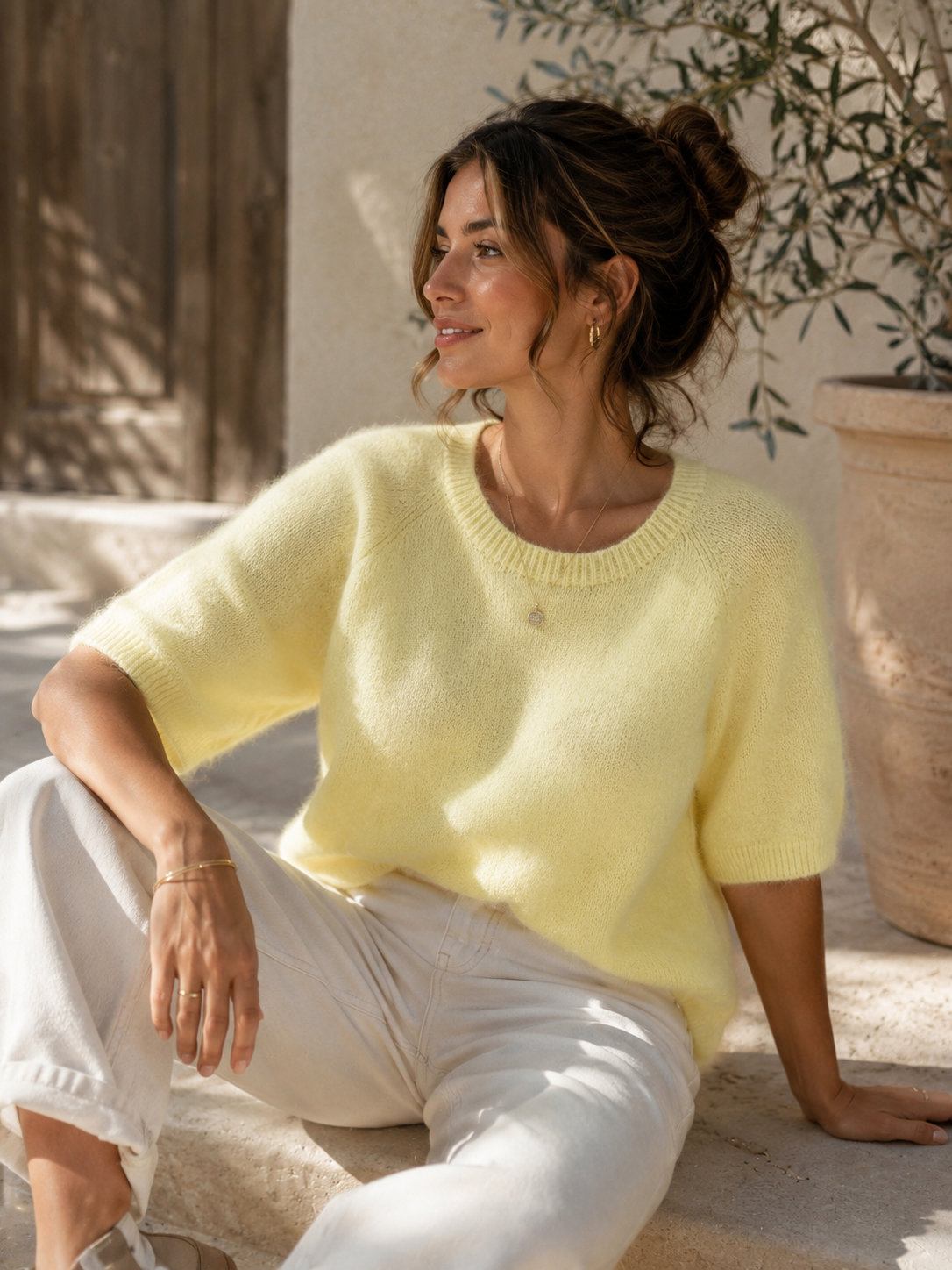 Pull manches courtes - Baby Alpaga - Jaune