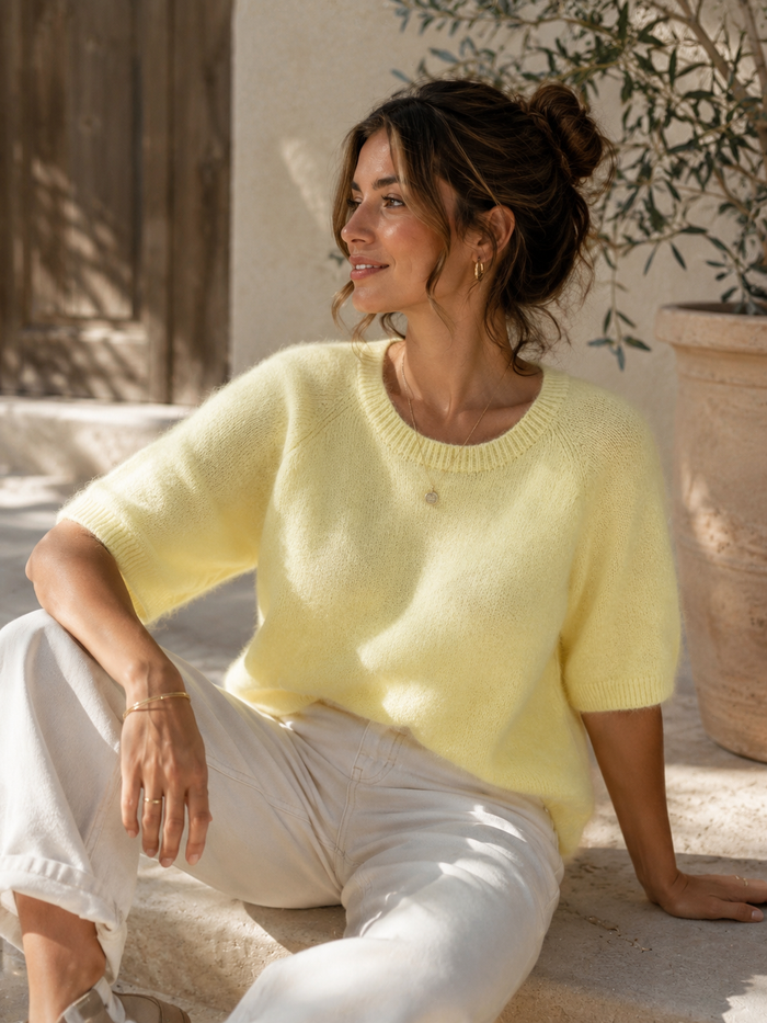 Pull manches courtes - Baby Alpaga - Jaune