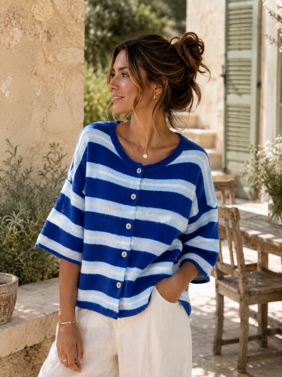 Gilet rayé tout doux - Bleu - Taille unique