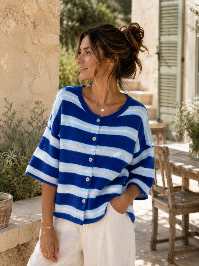 Gilet rayé tout doux - Bleu - Taille unique