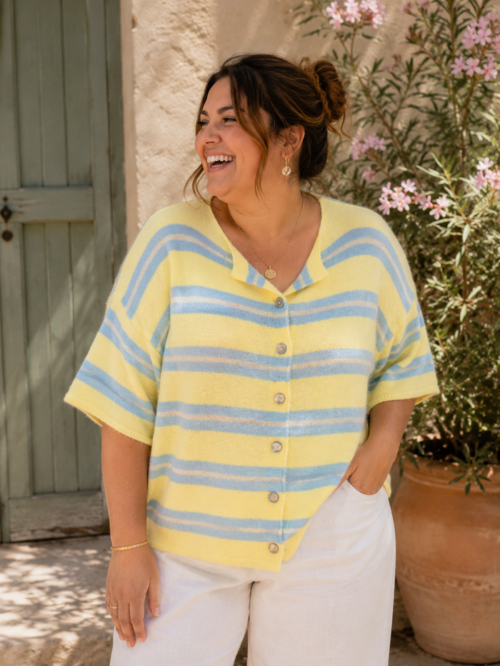 Gilet rayé tout doux - Jaune - Taille unique